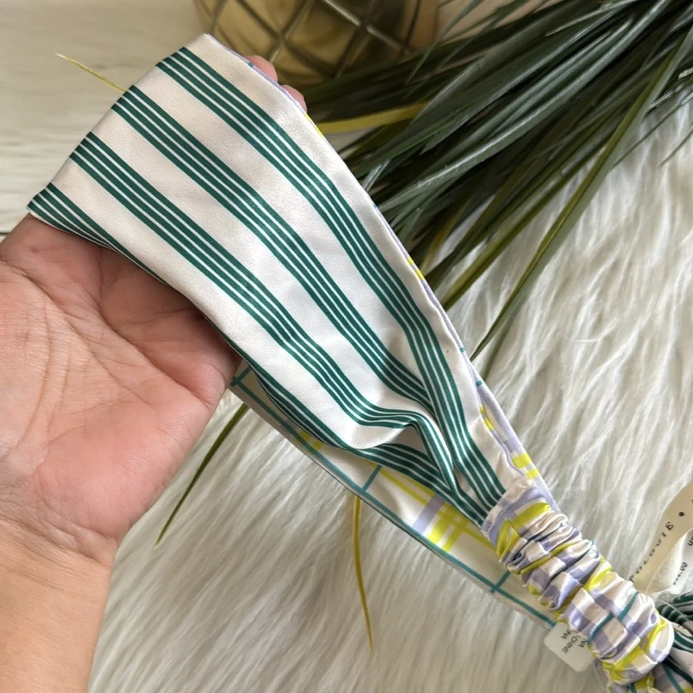 Anthropologie Printed Headband & Scrunchies Striped Green and Plaid Set